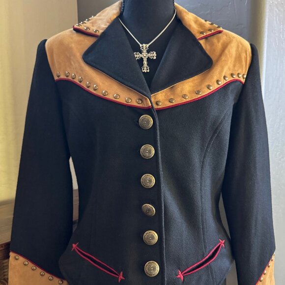 New Signature Gordon & James Womens Black Wool Studded Western Jacket Coat S - Picture 1 of 6